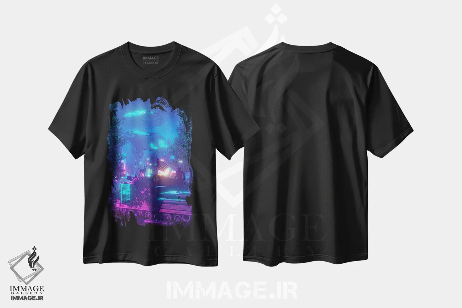 تیشرت مشکی طرح دار – تیشرت گیمینگ ,دشمن نئون اثر ماریشا بکر فروشگاه ایماژ