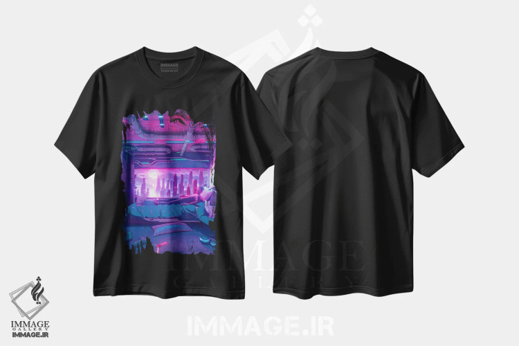 تیشرت مشکی طرح دار – تیشرت هنری انتزاعی ,روزهای تنبلی اثر ماریشا بکر immage.ir