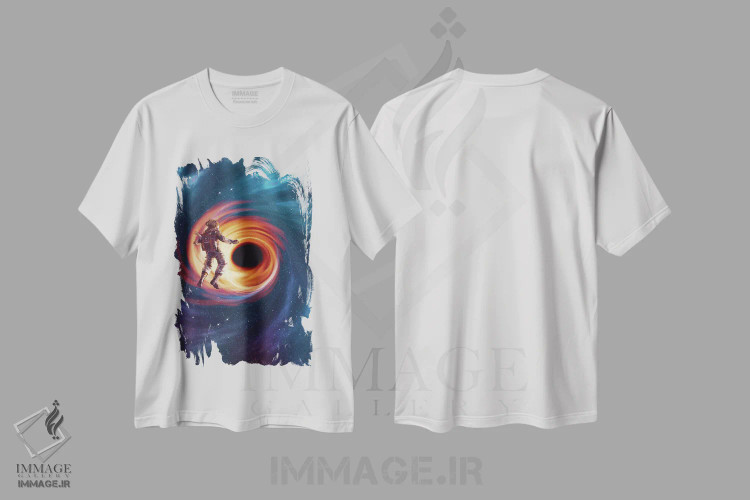 تیشرت سفید طرح دار – تیشرت فانتزی ,سیاه چاله اثر ماریشا بکر immage.ir