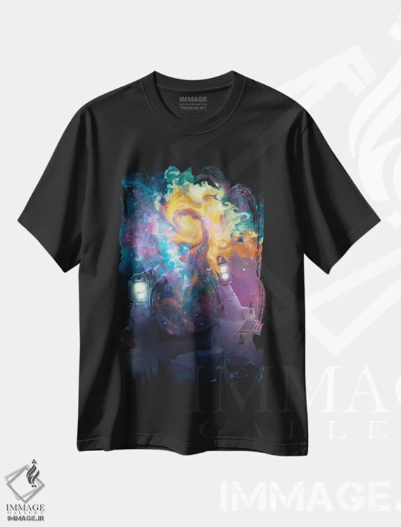 تیشرت مشکی طرح دار – تیشرت فانتزی علمی تخیلی ,کیهان نورد اثر ماریشا بکر فروشگاه ایماژ