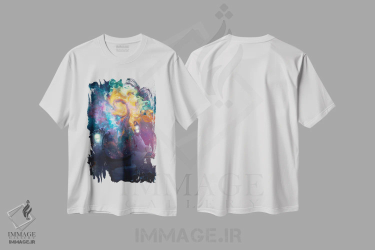 تیشرت سفید طرح دار – تیشرت فانتزی علمی تخیلی ,کیهان نورد اثر ماریشا بکر immage.ir