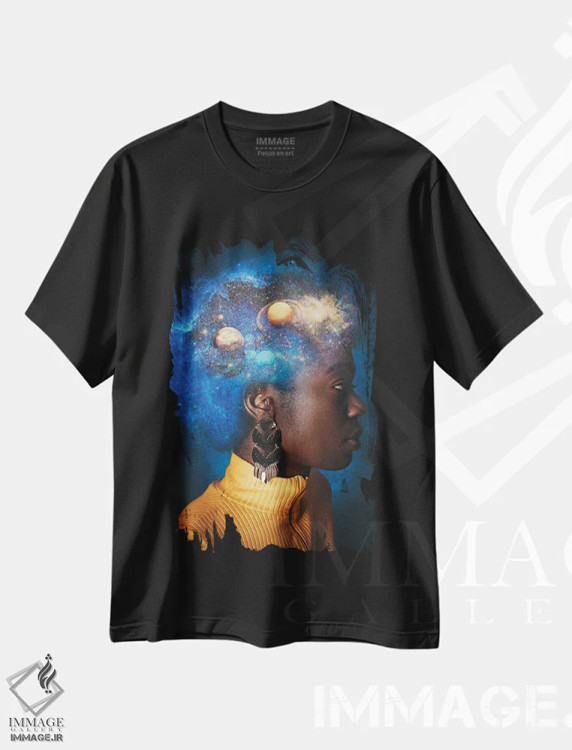 تیشرت مشکی طرح دار – تیشرت فانتزی ,جهان آفریقایی اثر ماریشا بکر فروشگاه ایماژ