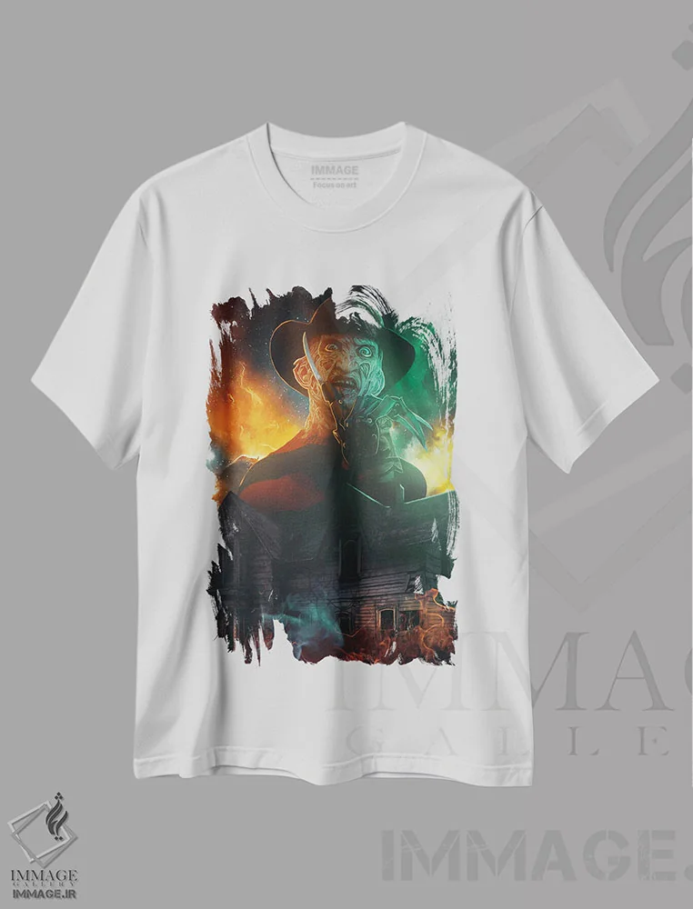 تیشرت سفید طرح دار – تیشرت هالووین ,فردی کروگر اثر ماریشا بکر فروشگاه ایماژ