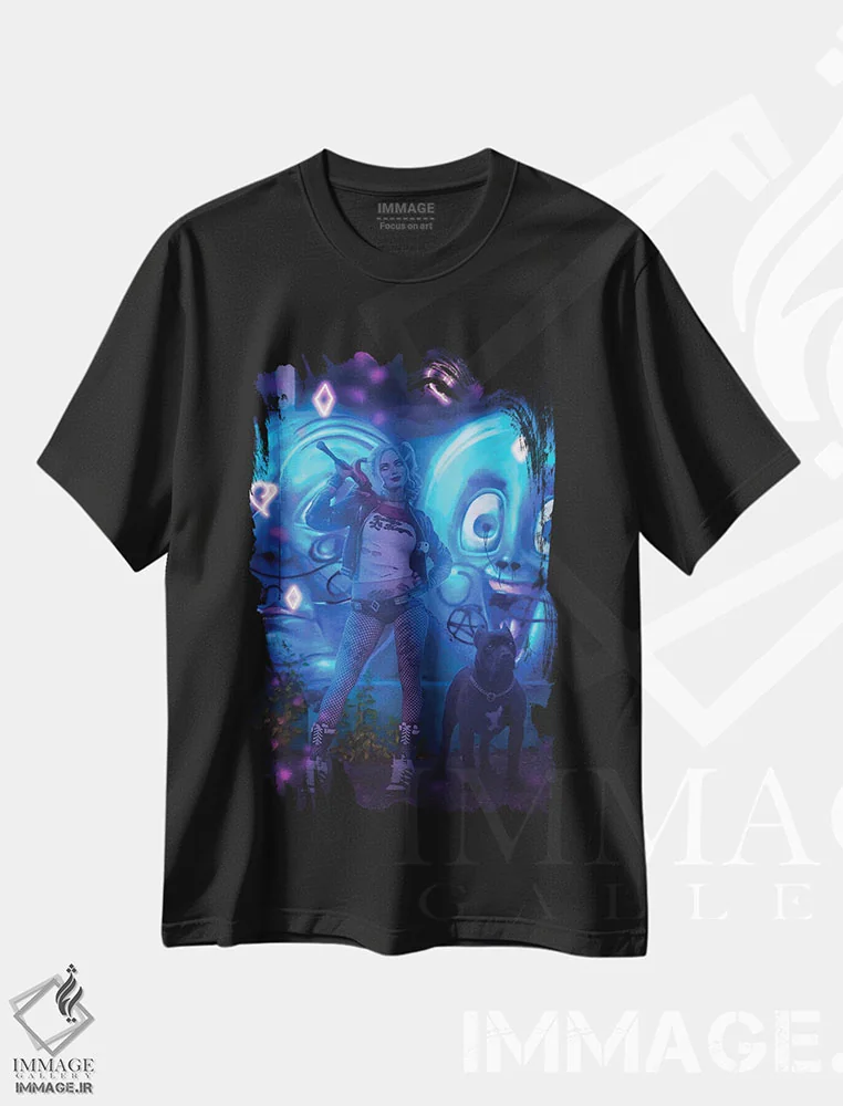 تیشرت مشکی طرح دار – تیشرت کمیک ,هارلی کوئین اثر ماریشا بکر فروشگاه ایماژ