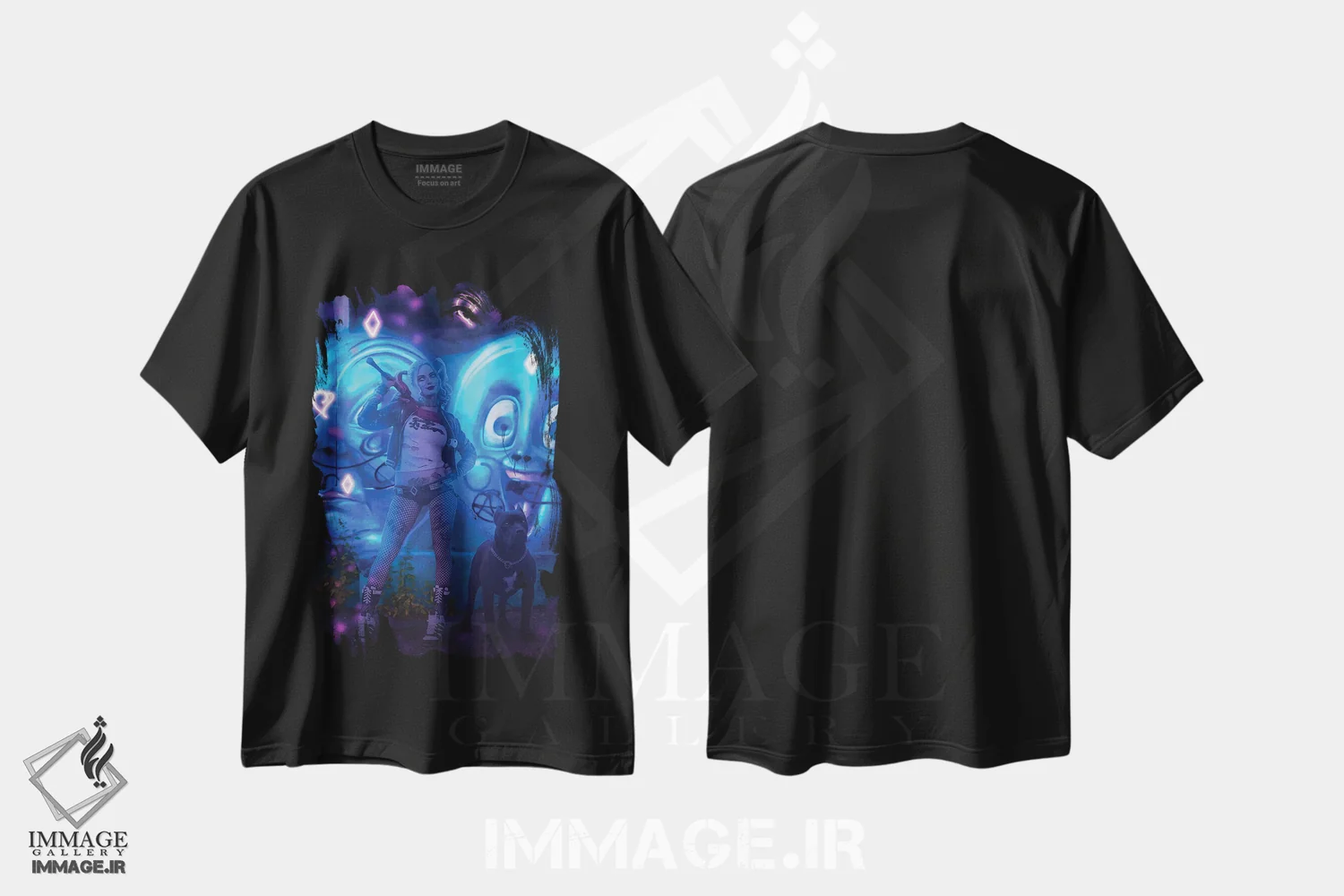 تیشرت مشکی طرح دار – تیشرت کمیک ,هارلی کوئین اثر ماریشا بکر فروشگاه ایماژ