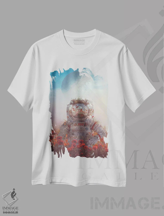 تیشرت سفید طرح دار – تیشرت فضایی ,دنیای نو اثر ماریشا بکر فروشگاه ایماژ