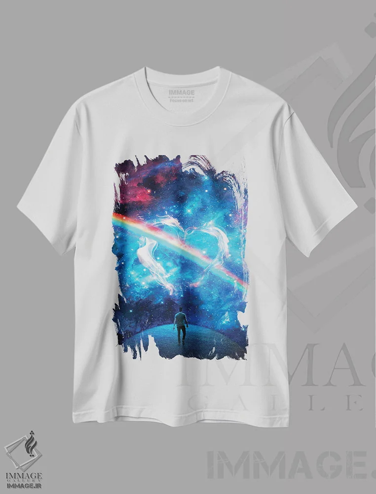 تیشرت سفید طرح دار – تیشرت رنگین کمانی ,غرور اثر ماریشا بکر immage.ir