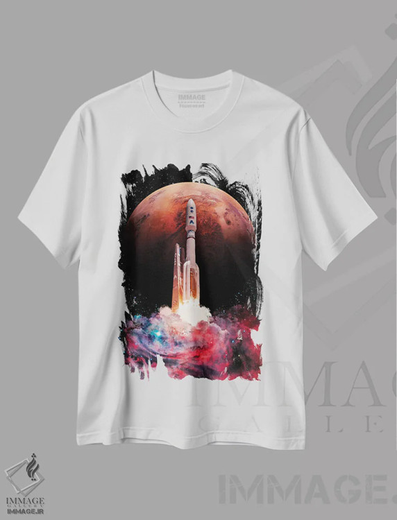 تیشرت سفید طرح دار – تیشرت فانتزی ,پرواز موشک اثر ماریشا بکر فروشگاه ایماژ