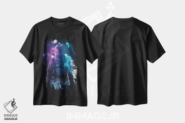 تیشرت مشکی طرح دار – تیشرت فضایی ,جهان فضایی اثر ماریشا بکر فروشگاه ایماژ