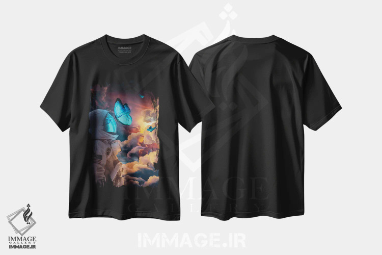 تیشرت مشکی طرح دار – تیشرت سایبرپانک ,پروانه اجتماعی اثر ماریشا بکر فروشگاه ایماژ