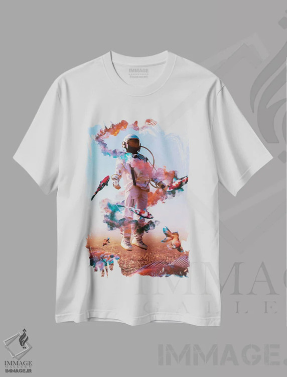 تیشرت سفید طرح دار – تیشرت فضانوردی ,فضانوردان بیش از حد اثر ماریشا بکر فروشگاه ایماژ