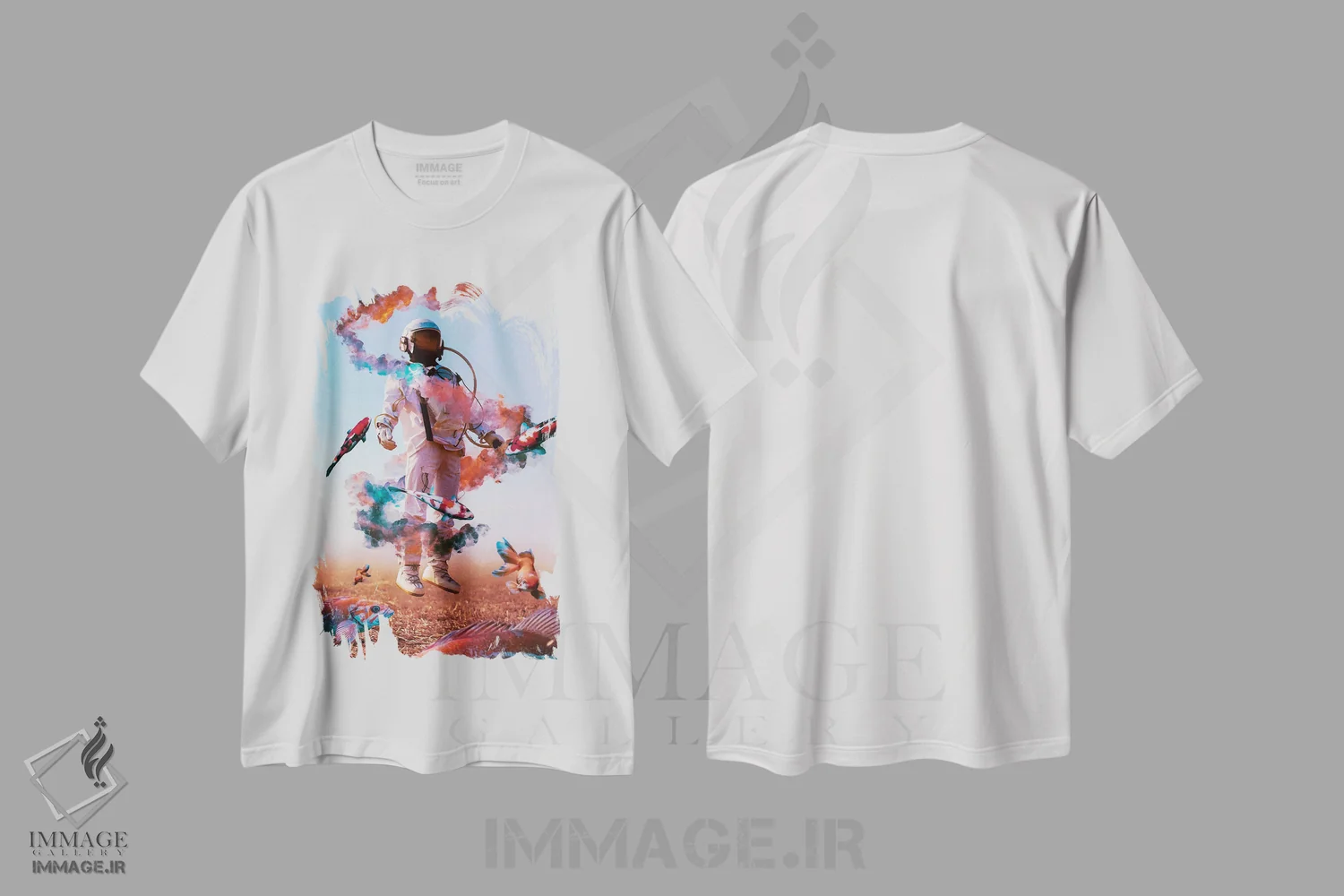 تیشرت سفید طرح دار – تیشرت فضانوردی ,فضانوردان بیش از حد اثر ماریشا بکر فروشگاه ایماژ