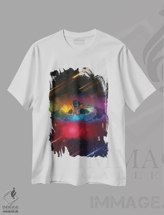 تیشرت سفید طرح دار – تیشرت سایبرپانک ,حلقه های نئونی اثر ماریشا بکر فروشگاه ایماژ