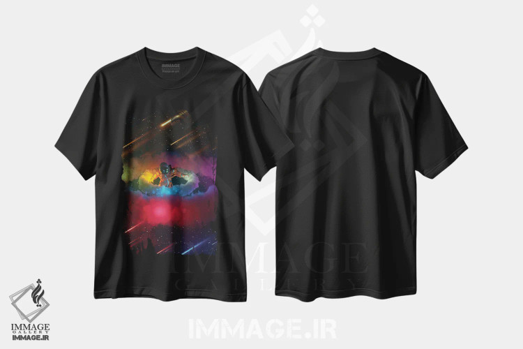 تیشرت مشکی طرح دار – تیشرت سایبرپانک ,حلقه های نئونی اثر ماریشا بکر immage.ir