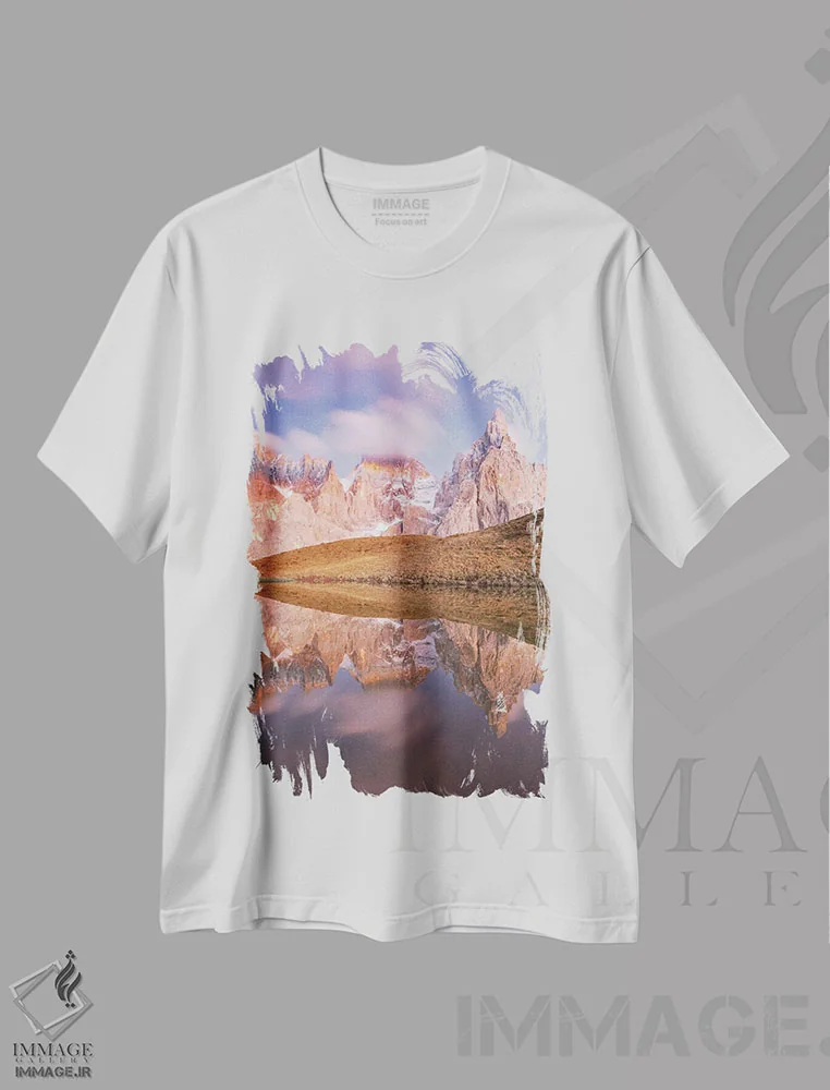 تیشرت سفید طرح دار – تیشرت طبیعت ,بازتاب دولومیت اثر مائورو باتیستلی فروشگاه ایماژ