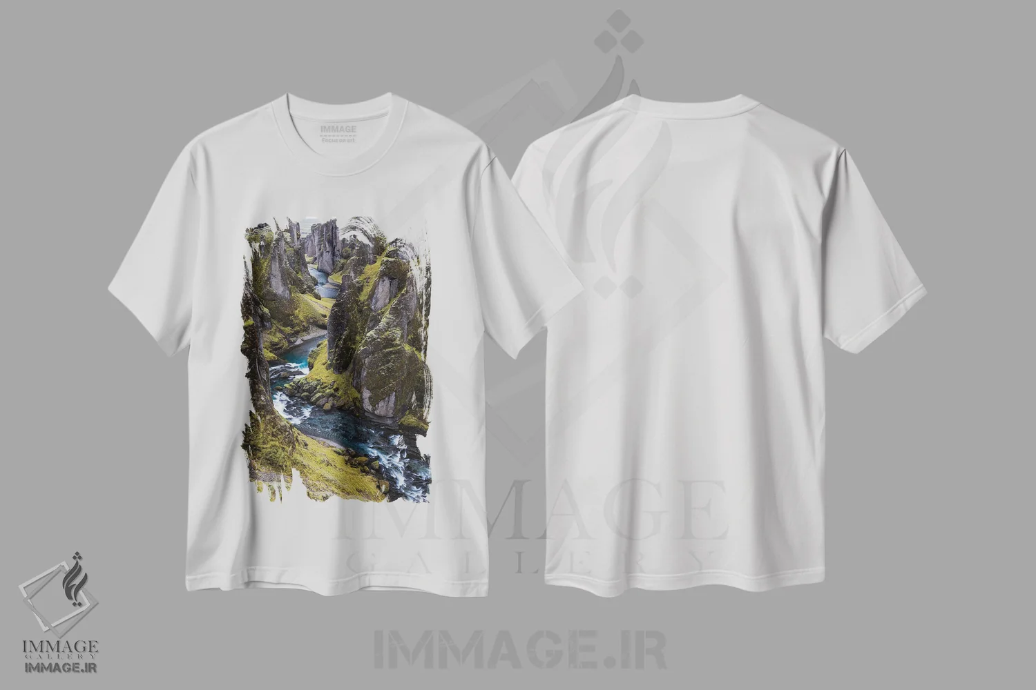 تیشرت سفید طرح دار – تیشرت طبیعت ,منظره دره اثر مائورو باتیستلی فروشگاه ایماژ