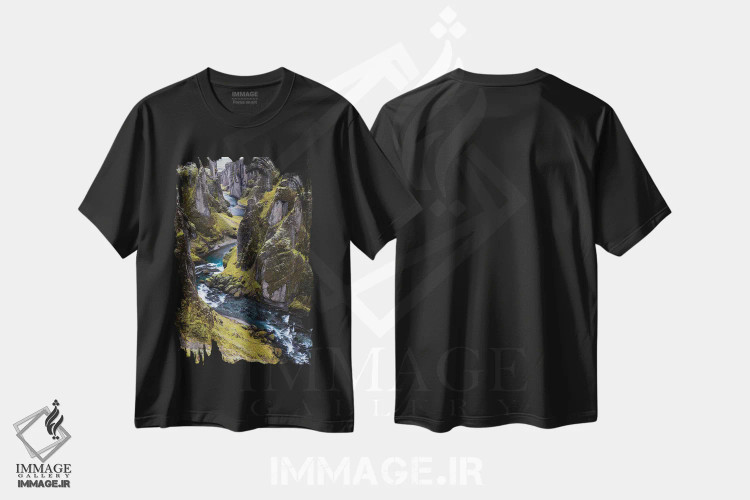 تیشرت مشکی طرح دار – تیشرت طبیعت ,منظره دره اثر مائورو باتیستلی immage.ir