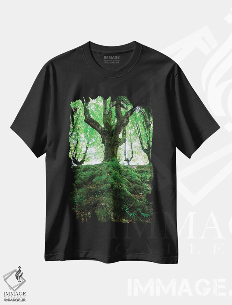 تیشرت مشکی طرح دار – تیشرت طبیعت ,جنگل سبز اثر مائورو باتیستلی immage.ir