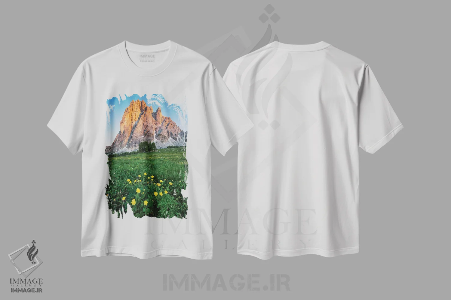 تیشرت سفید طرح دار – تیشرت طبیعت ,شکوفایی در دولومیت ها اثر مائورو باتیستلی immage.ir