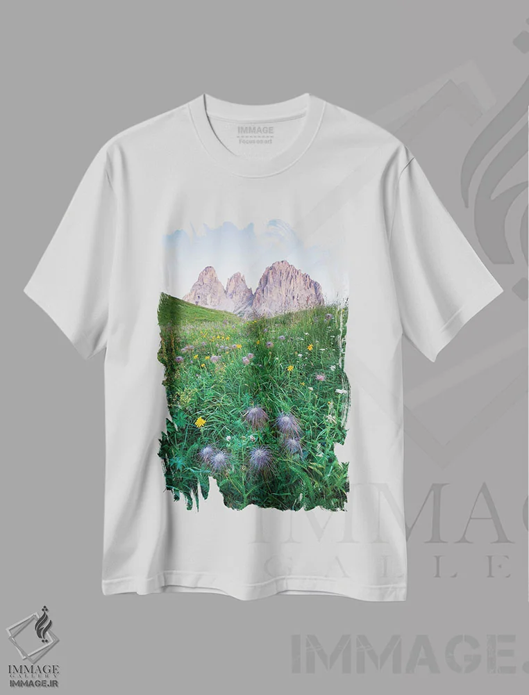 تیشرت سفید طرح دار – تیشرت طبیعت ,گردنه سلا اثر مائورو باتیستلی immage.ir