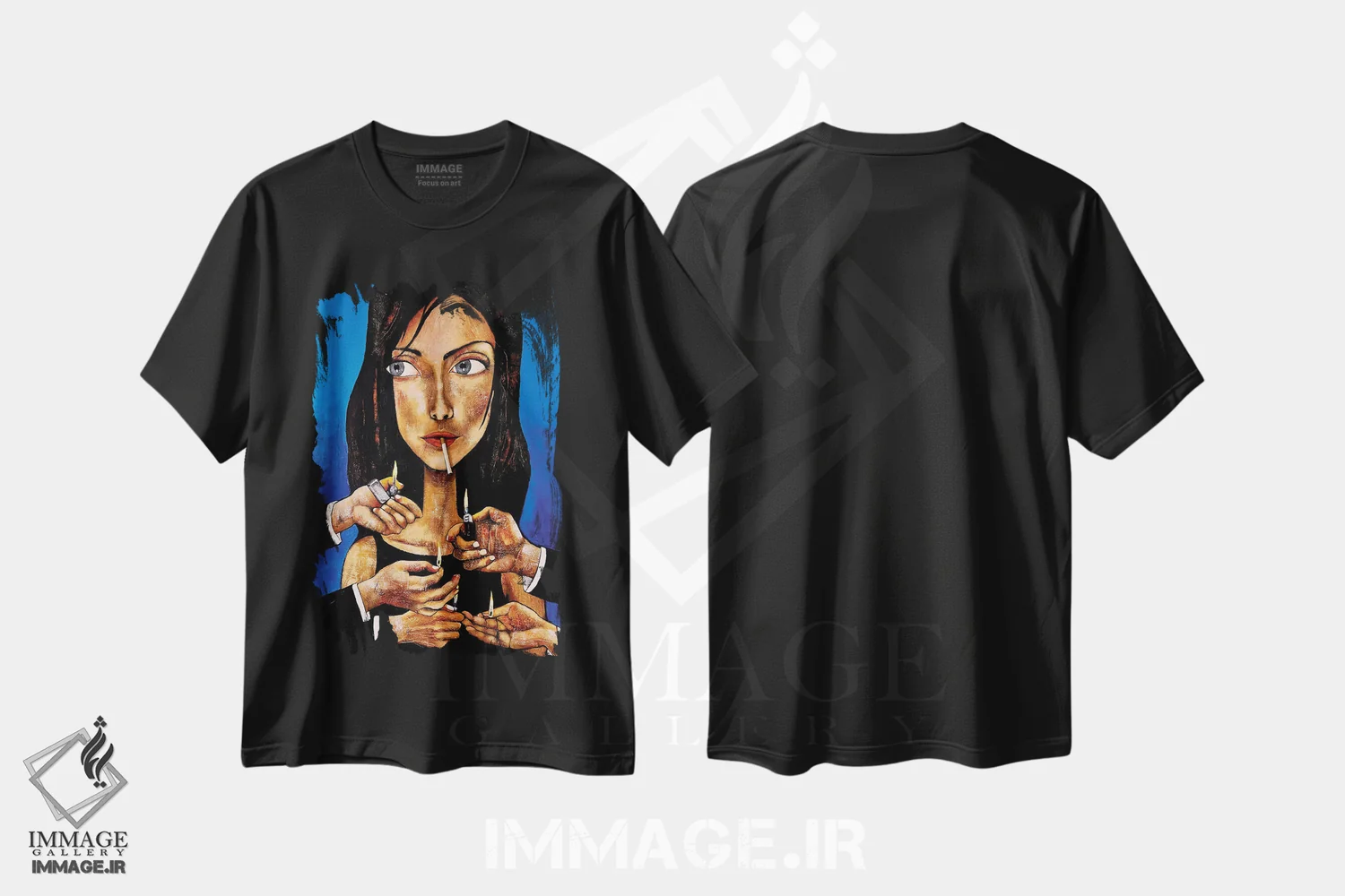 تیشرت مشکی طرح دار – تیشرت هنری ,چراغ های شهر اثر میخائیل بارانوفسکی immage.ir