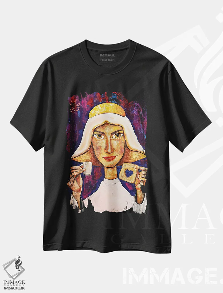 تیشرت مشکی طرح دار – تیشرت هنری ,نشانه هایی از بالا اثر میخائیل بارانوفسکی immage.ir