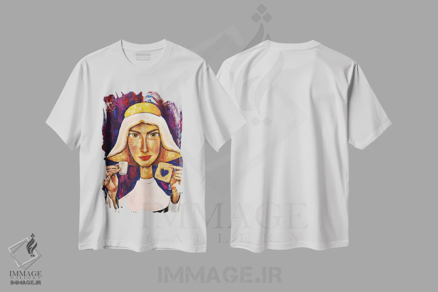 تیشرت سفید طرح دار – تیشرت هنری ,نشانه هایی از بالا اثر میخائیل بارانوفسکی فروشگاه ایماژ