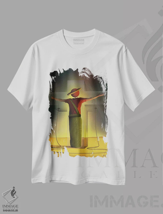 تیشرت سفید طرح دار – تیشرت هنری ,مرد روی صلیب اثر مارسل کارام فروشگاه ایماژ