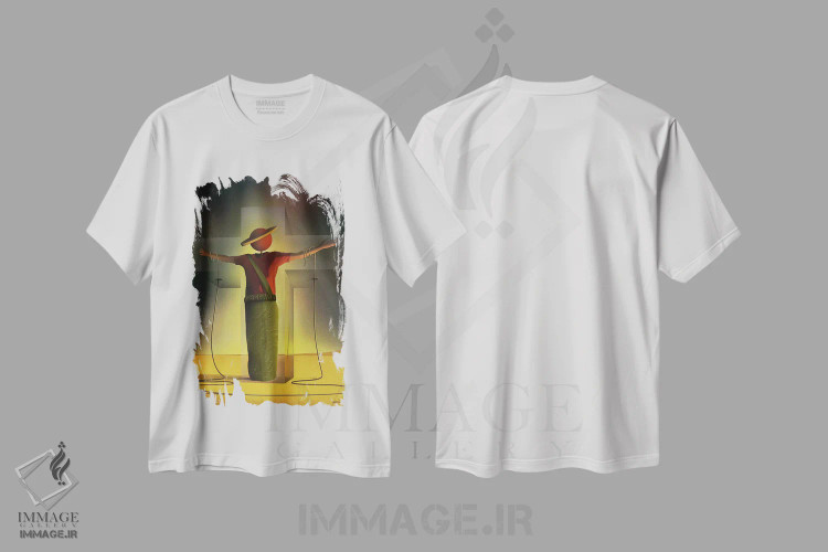تیشرت سفید طرح دار – تیشرت هنری ,مرد روی صلیب اثر مارسل کارام فروشگاه ایماژ