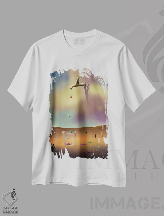 تیشرت سفید طرح دار – تیشرت انتزاعی ,قطره های رنگارنگ اثر مارسل کارام immage.ir