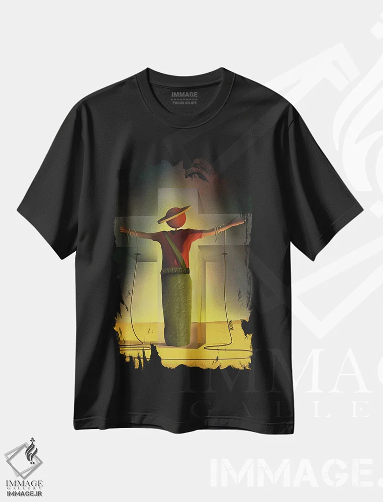 تیشرت مشکی طرح دار – تیشرت هنری ,مرد روی صلیب اثر مارسل کارام immage.ir