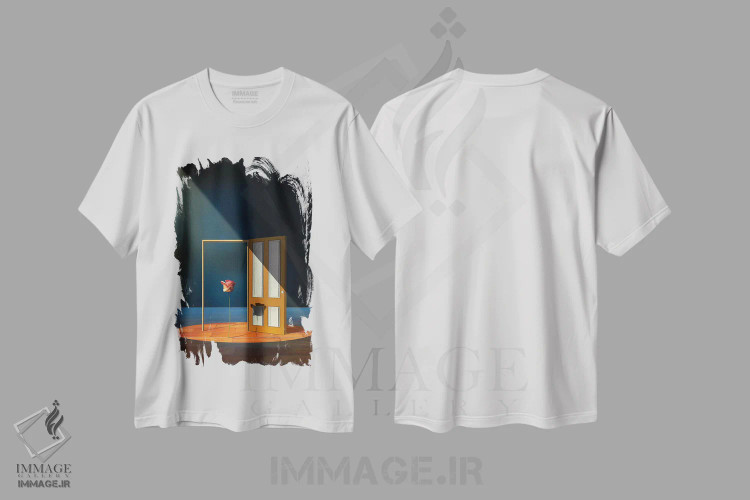 تیشرت سفید طرح دار – تیشرت سورئالیستی ,در باز اثر مارسل کارام فروشگاه ایماژ