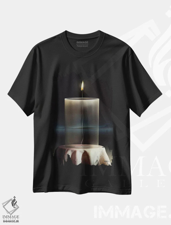 تیشرت مشکی طرح دار – تیشرت سورئالیستی ,شمع شیشه ای اثر مارسل کارام فروشگاه ایماژ