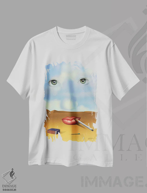 تیشرت سفید طرح دار – تیشرت هنری ,پرتره با سیگار اثر مارسل کارام فروشگاه ایماژ
