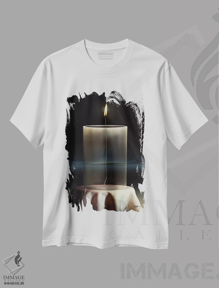 تیشرت سفید طرح دار – تیشرت سورئالیستی ,شمع شیشه ای اثر مارسل کارام immage.ir