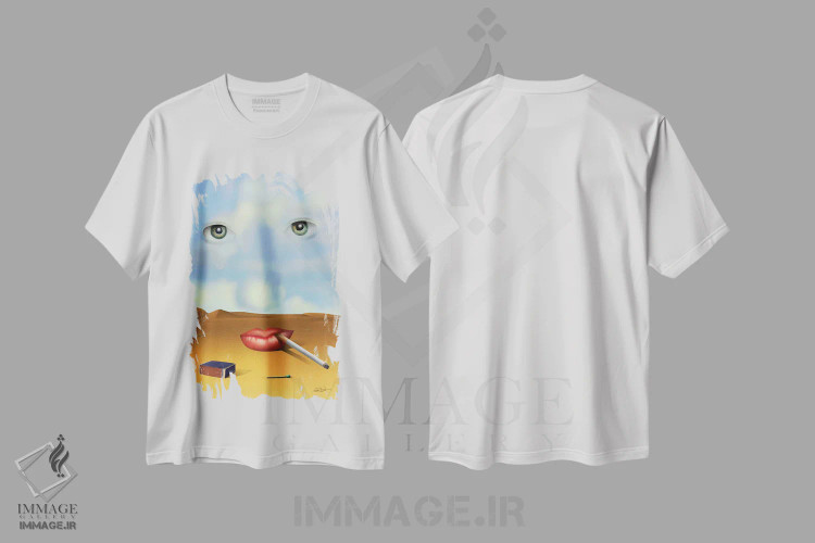 تیشرت سفید طرح دار – تیشرت هنری ,پرتره با سیگار اثر مارسل کارام فروشگاه ایماژ