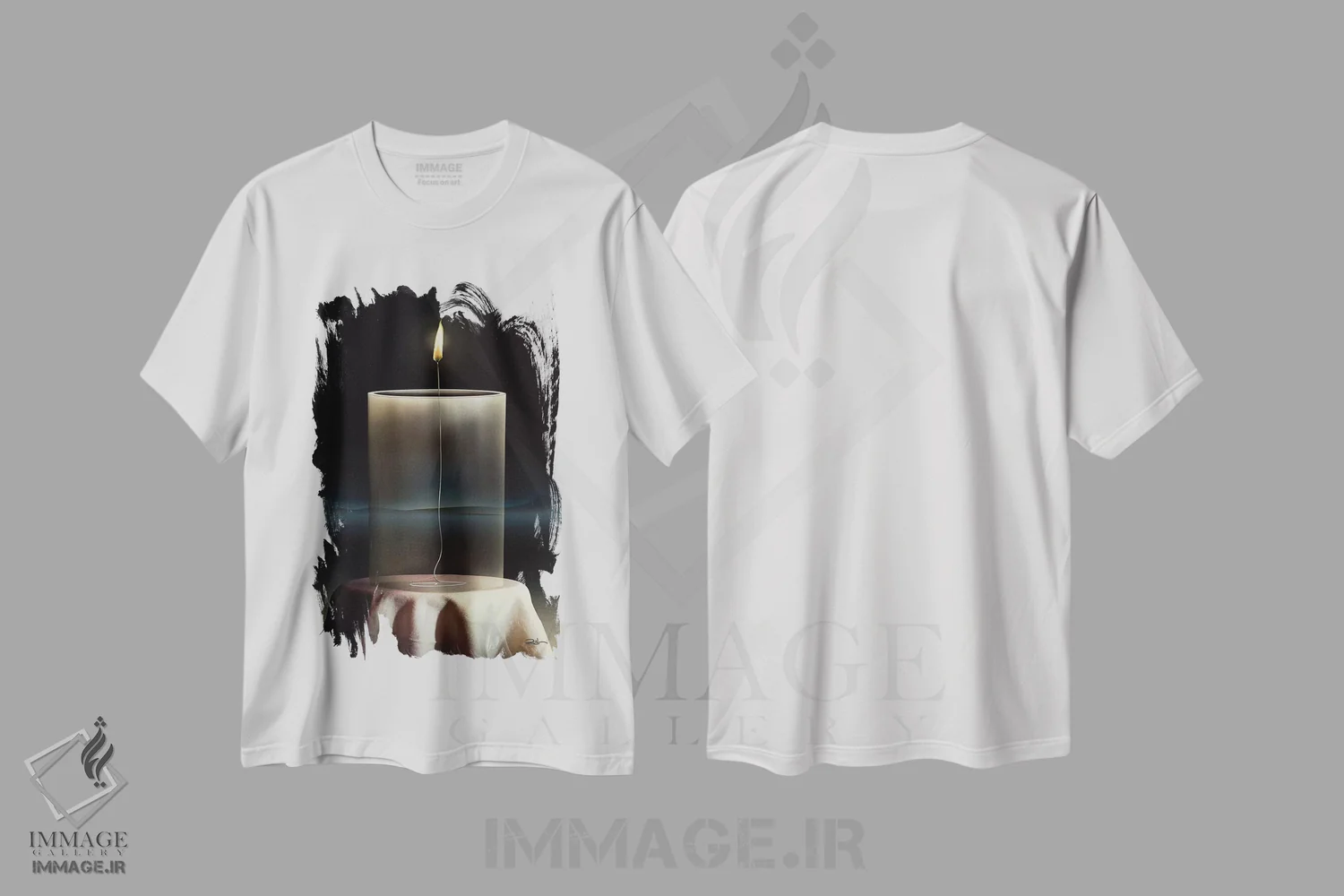 تیشرت سفید طرح دار – تیشرت سورئالیستی ,شمع شیشه ای اثر مارسل کارام immage.ir