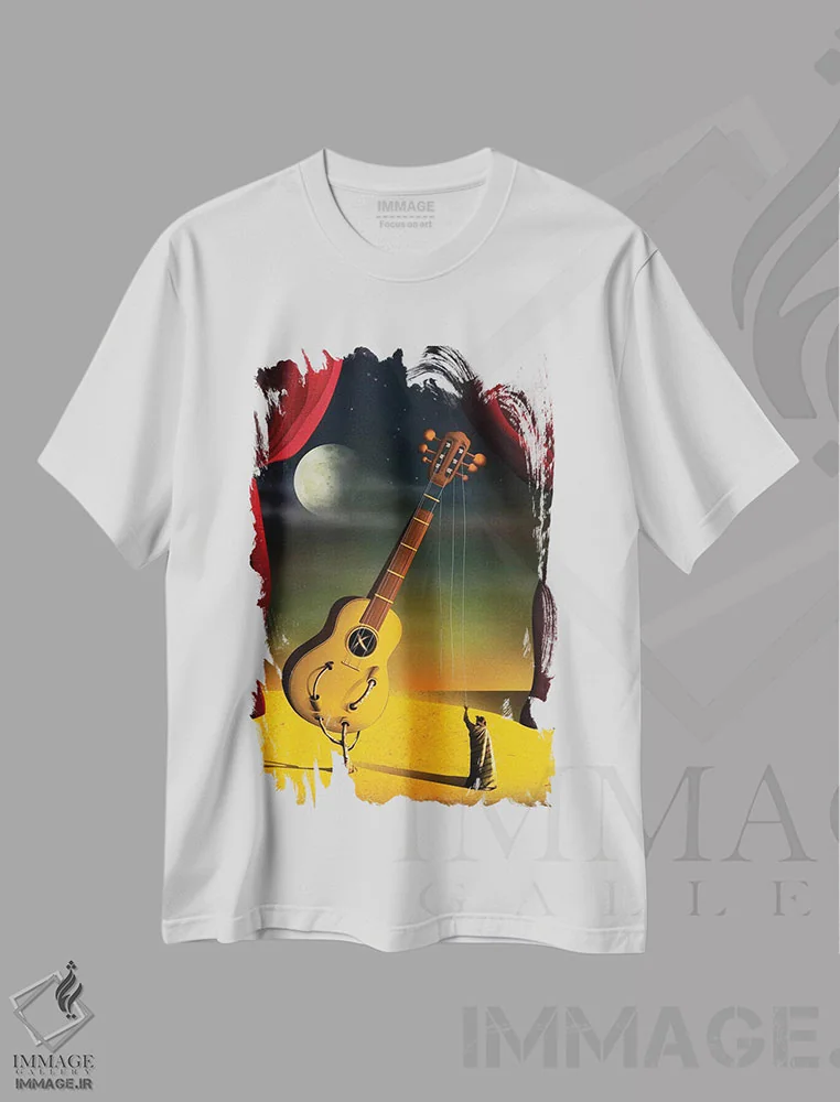 تیشرت سفید طرح دار – تیشرت موسیقی ,گیتار اثر مارسل کارام فروشگاه ایماژ