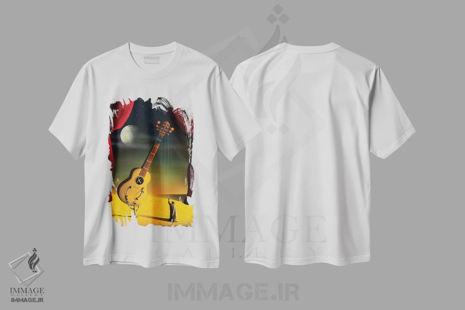 تیشرت سفید طرح دار – تیشرت موسیقی ,گیتار اثر مارسل کارام فروشگاه ایماژ