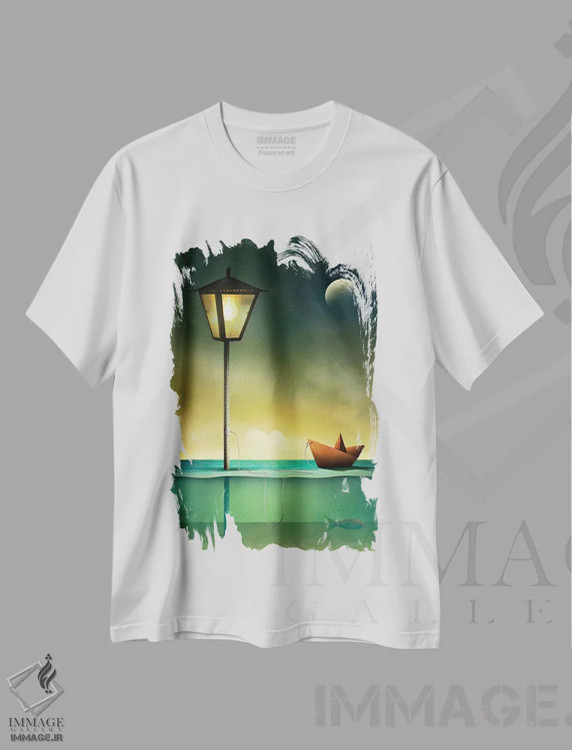 تیشرت سفید طرح دار – تیشرت فانتزی ,قایق اسباب بازی در آرامش اثر مارسل کارام immage.ir