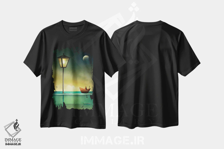 تیشرت مشکی طرح دار – تیشرت فانتزی ,قایق اسباب بازی در آرامش اثر مارسل کارام فروشگاه ایماژ