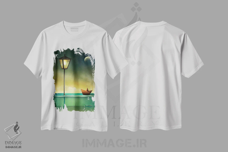 تیشرت سفید طرح دار – تیشرت فانتزی ,قایق اسباب بازی در آرامش اثر مارسل کارام immage.ir