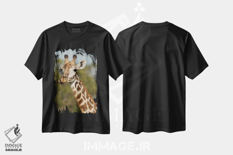 تیشرت مشکی طرح دار – تیشرت طبیعت ,زرافه ماسایدر علفزارهای اوپرمارا، ماسای مارا، کنیا اثر جو و مری ان مک دونالد immage.ir
