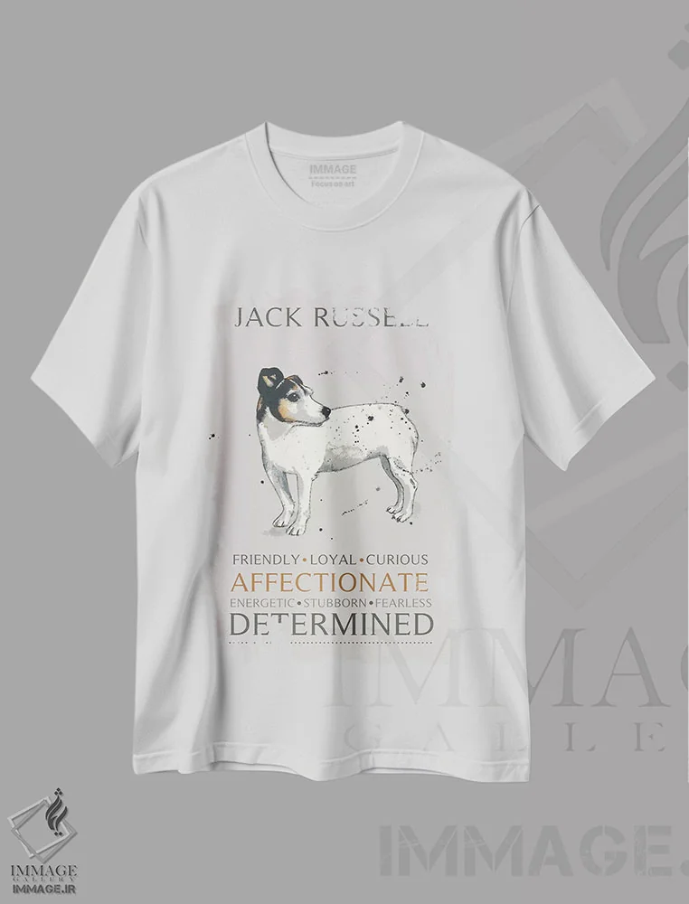 تیشرت سفید طرح دار – تیشرت حیوانات ,جک راسل اثر میشل کمپل immage.ir