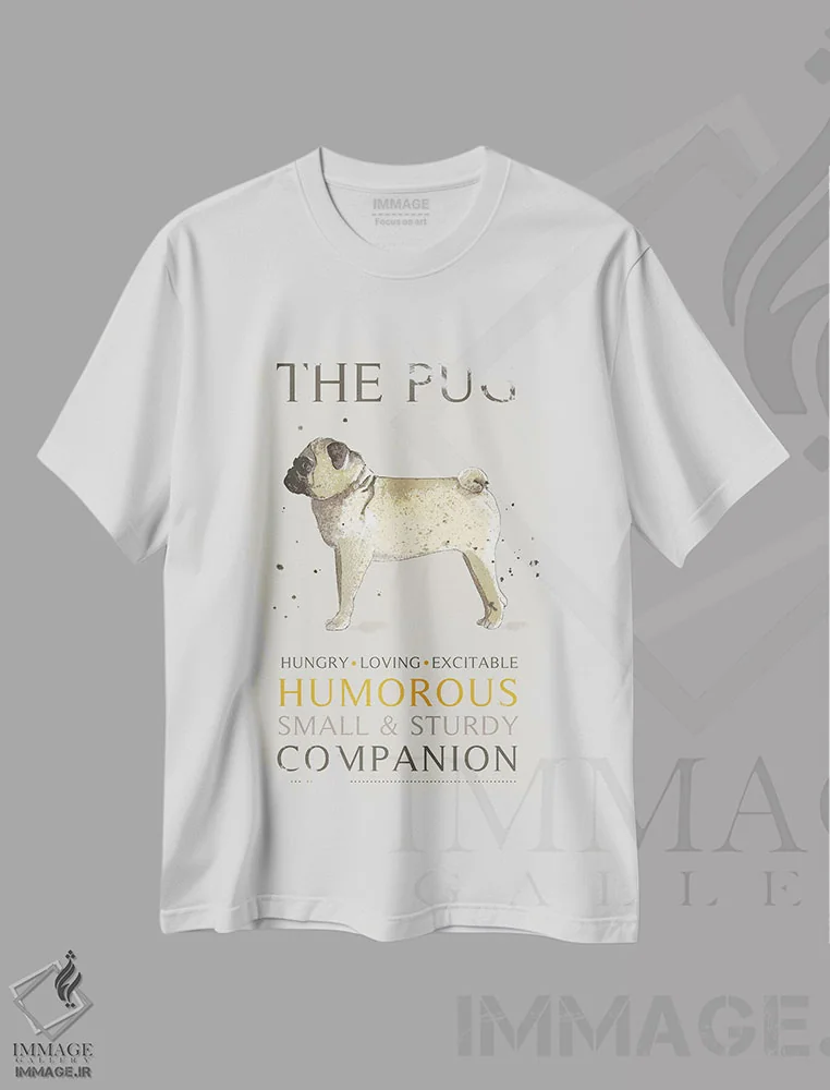 تیشرت سفید طرح دار – تیشرت سگ ,پاگ اثر میشل کمپل فروشگاه ایماژ