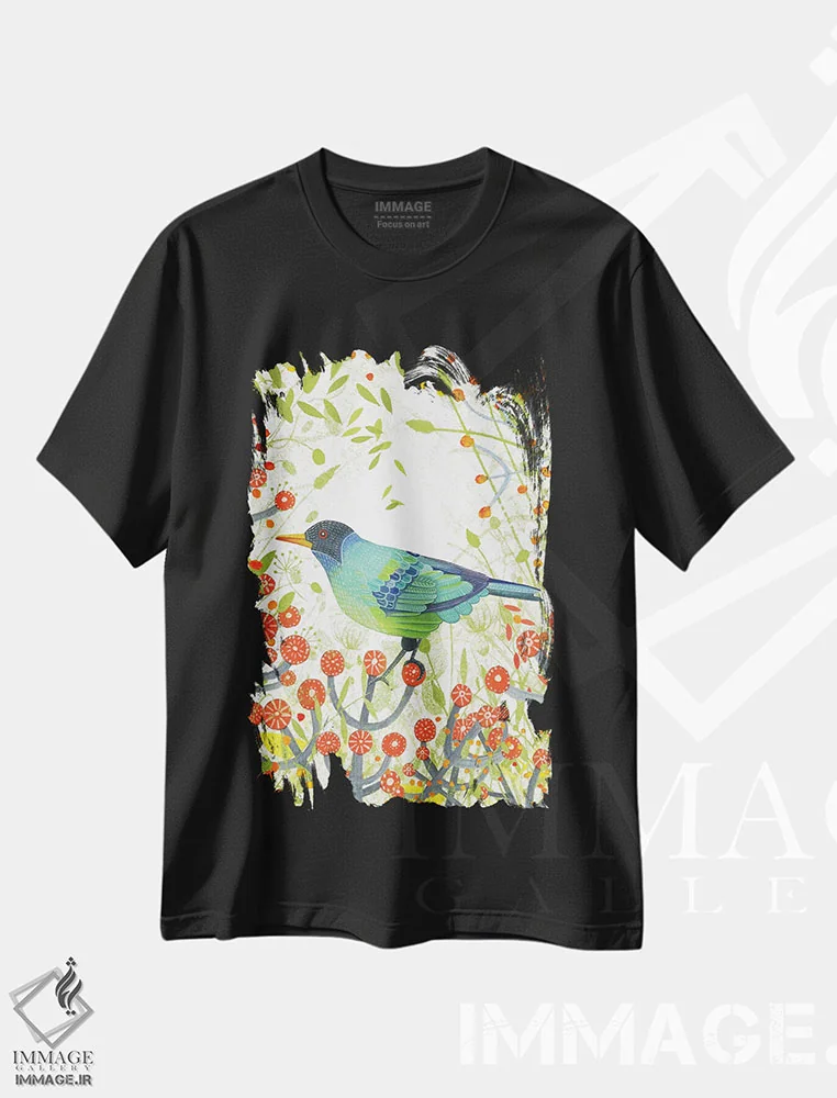 تیشرت مشکی طرح دار – تیشرت هنری گلدار ,بیداری اثر میشل کمپل فروشگاه ایماژ