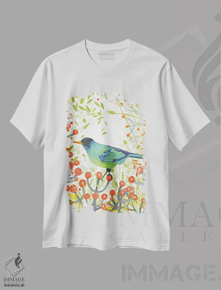 تیشرت سفید طرح دار – تیشرت هنری گلدار ,بیداری اثر میشل کمپل immage.ir
