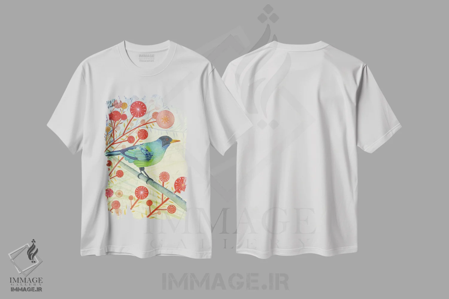 تیشرت سفید طرح دار – تیشرت آبرنگی ,عسل خوار سبز اثر میشل کمپل فروشگاه ایماژ