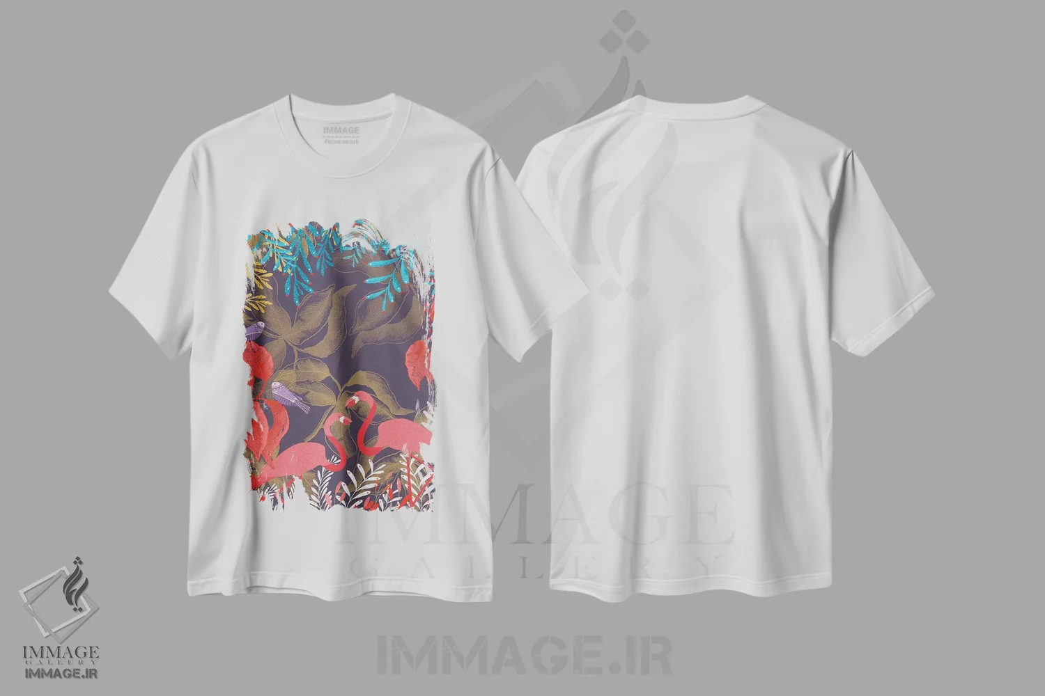 تیشرت سفید طرح دار – تیشرت فلامینگو ,عشق فلامینگوها اثر میشل کمپل immage.ir