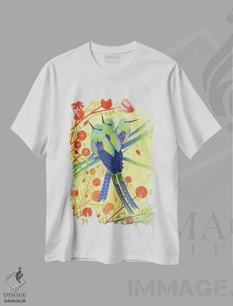تیشرت سفید طرح دار – تیشرت پرنده ,مرغ مگس خوار اثر میشل کمپل فروشگاه ایماژ